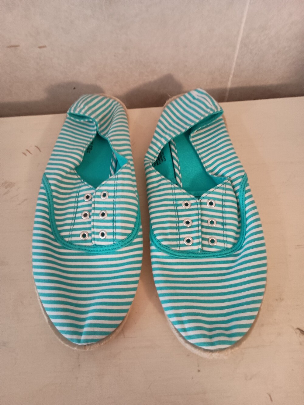 Women's Mossimo Supply Co. Teal and White Striped Slip-On Sneakers